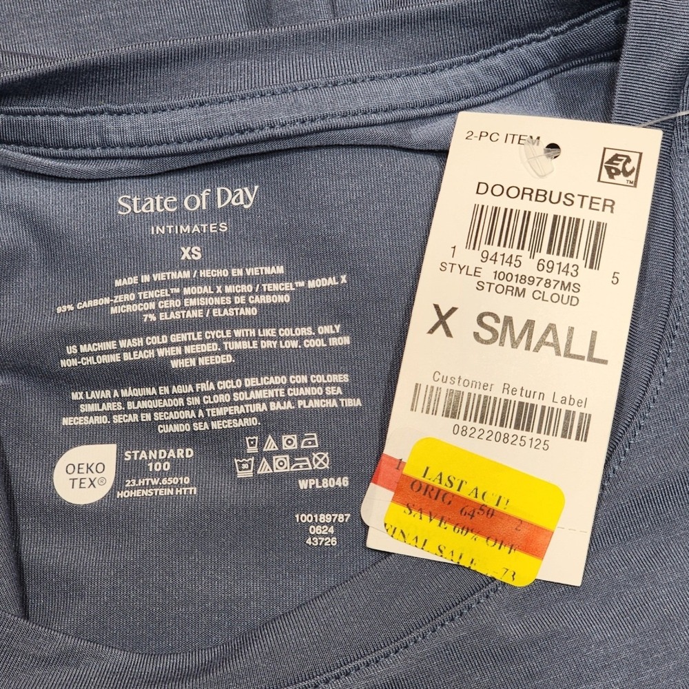 State of Day Soft Knit Pajama Set Storm Cloud Blue Short Sleeve Wide Leg XS - Picture 4 of 4